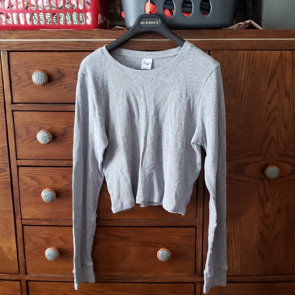 TNA Heather Gray Ribbed Knit Top